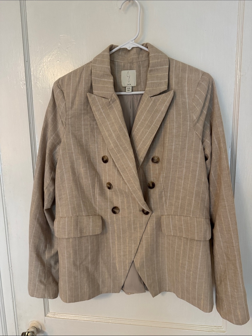 Joie Beige Pinstripe Double-Breasted Blazer